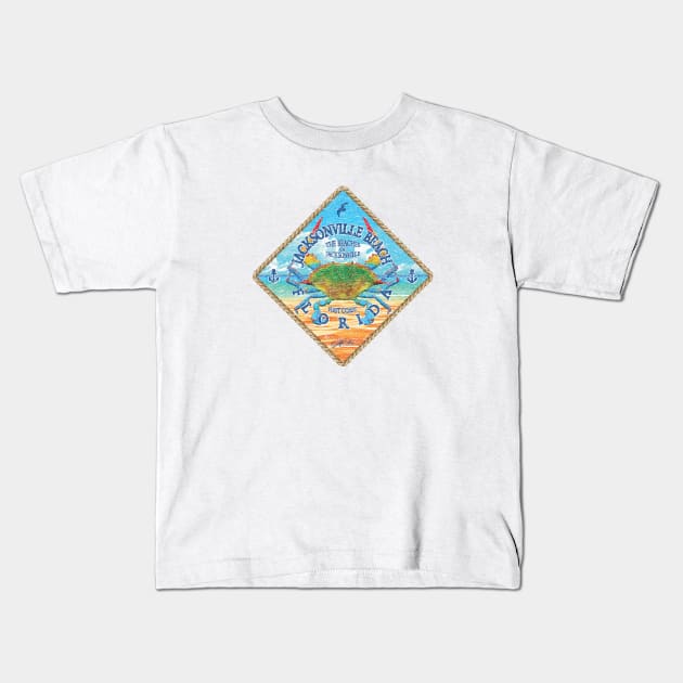 Jacksonville Beach, Florida, Blue Crab on Beach Kids T-Shirt by jcombs